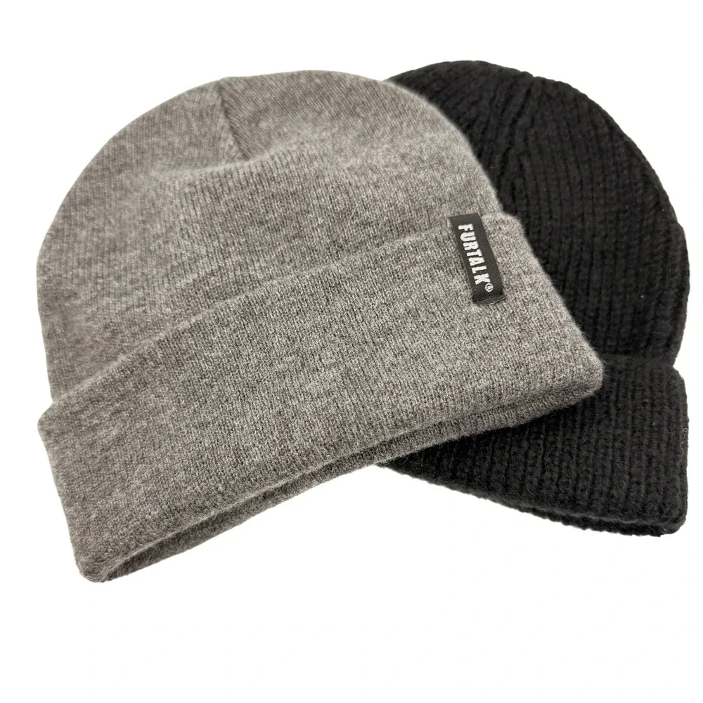 Kids Beanie Hat Set Gray Black Knit Winter Skull Cap Warm Cuffed Toque Cozy